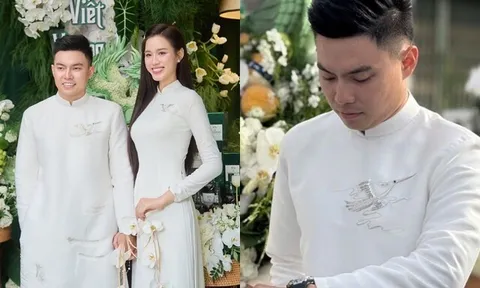 Cô dâu Đỗ Hà mặc áo dài có ý nghĩa đặc biệt, chồng Tổng giám đốc đeo đồng hồ có giá hơn tỷ