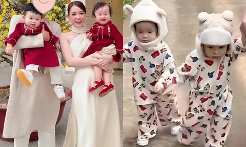 "Phú bà" Sam nắm tay đi dạo tình tứ với người giấu mặt, cho cặp sinh đôi lai Hàn Quốc mặc đồ giống nhau như cục bông