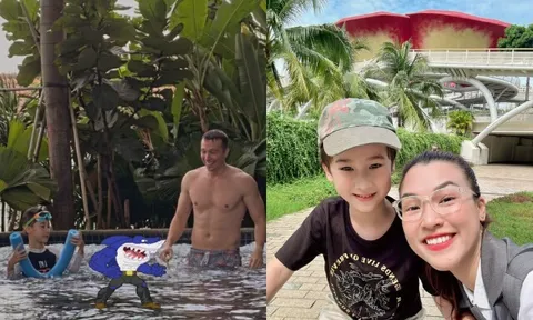 Chồng cũ người Mỹ của MC Hoàng Anh đưa con trai đi chơi, dẫn theo cả bạn gái mới nóng bỏng