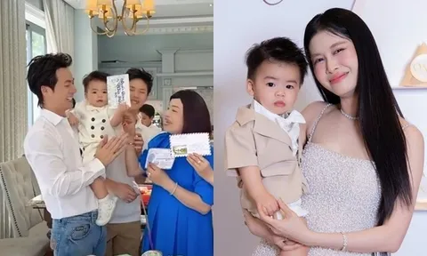 Quý tử thứ 3 của Đăng Khôi vừa cầm bút, vừa cầm mic trong tiệc thôi nôi, được cả nhà mong thành Giáo sư