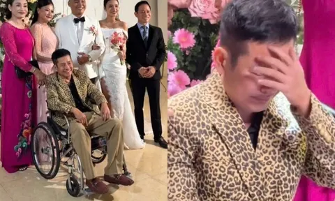 Nghệ sĩ Tấn Beo dự đám cưới của con trai sau đột quỵ, bật khóc khi được người thân dìu từng bước