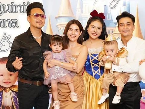 Kha Ly đưa con gái đi dự sinh nhật "tiểu hoàng tử" nhà Vân Trang, Thanh Duy bị nhắc vì không bế con giúp vợ