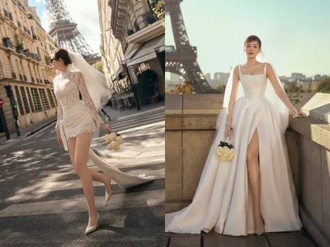 Hoa hậu Đỗ Thị Hà khoe "cặp kiếm Nhật" dài 1m11 trứ danh trong bộ ảnh cưới đẹp như tranh ở Paris