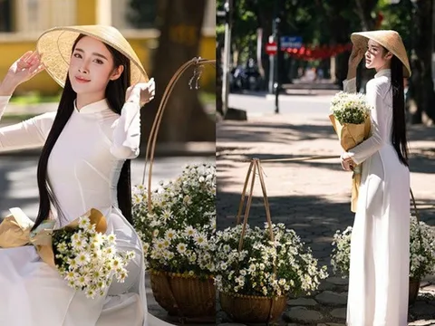 Hoa khôi Thanh lịch Hà Nội 2025 Đinh Hoài An thướt tha trong bộ ảnh đón thu