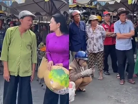 Nữ NSƯT từ Mỹ về, cùng trùm Điền Quân ra chợ, người dân xúm lại tắc cả đường